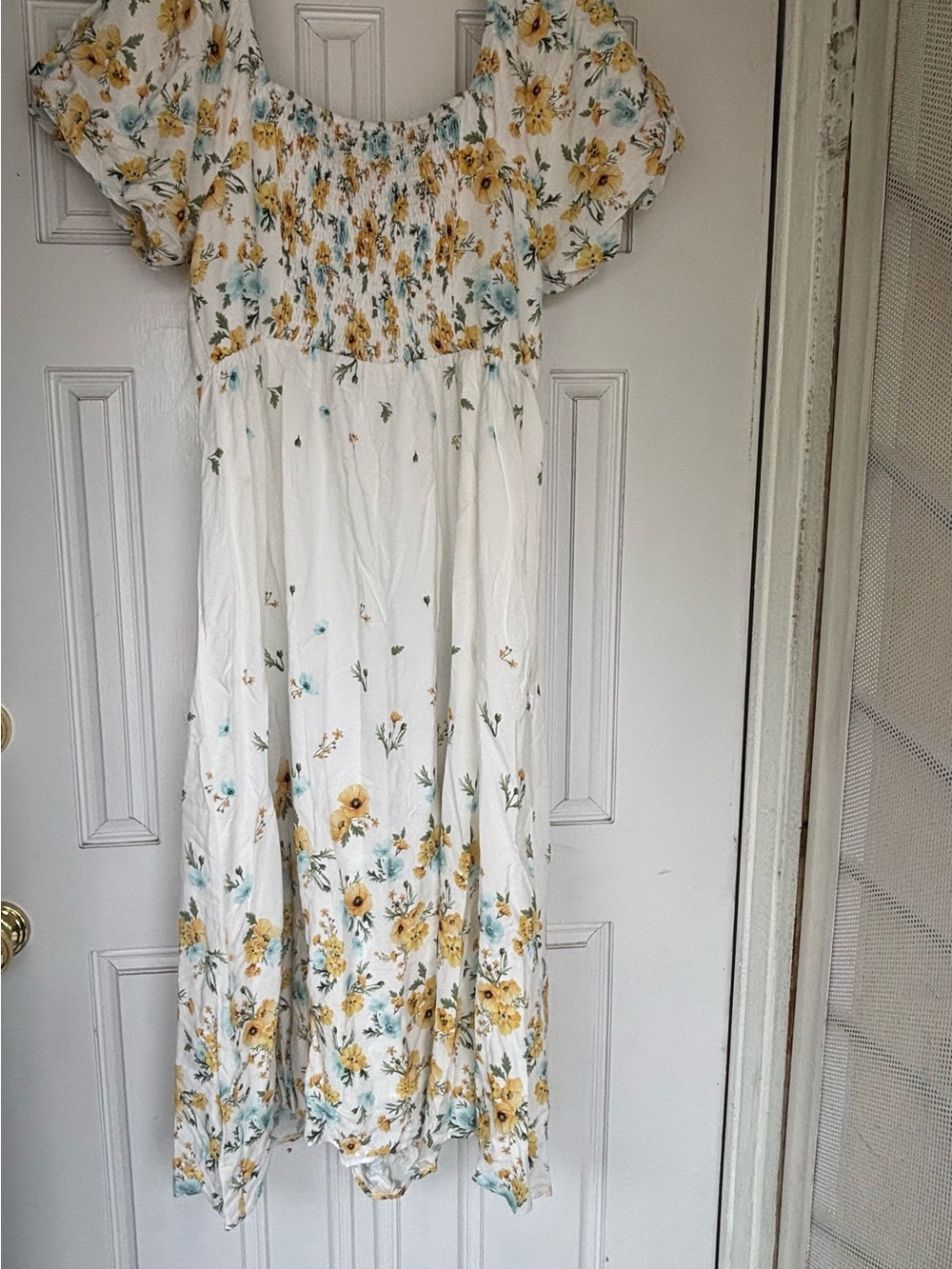BloomChic White Floral Dress with Yellow and Blue Blooms